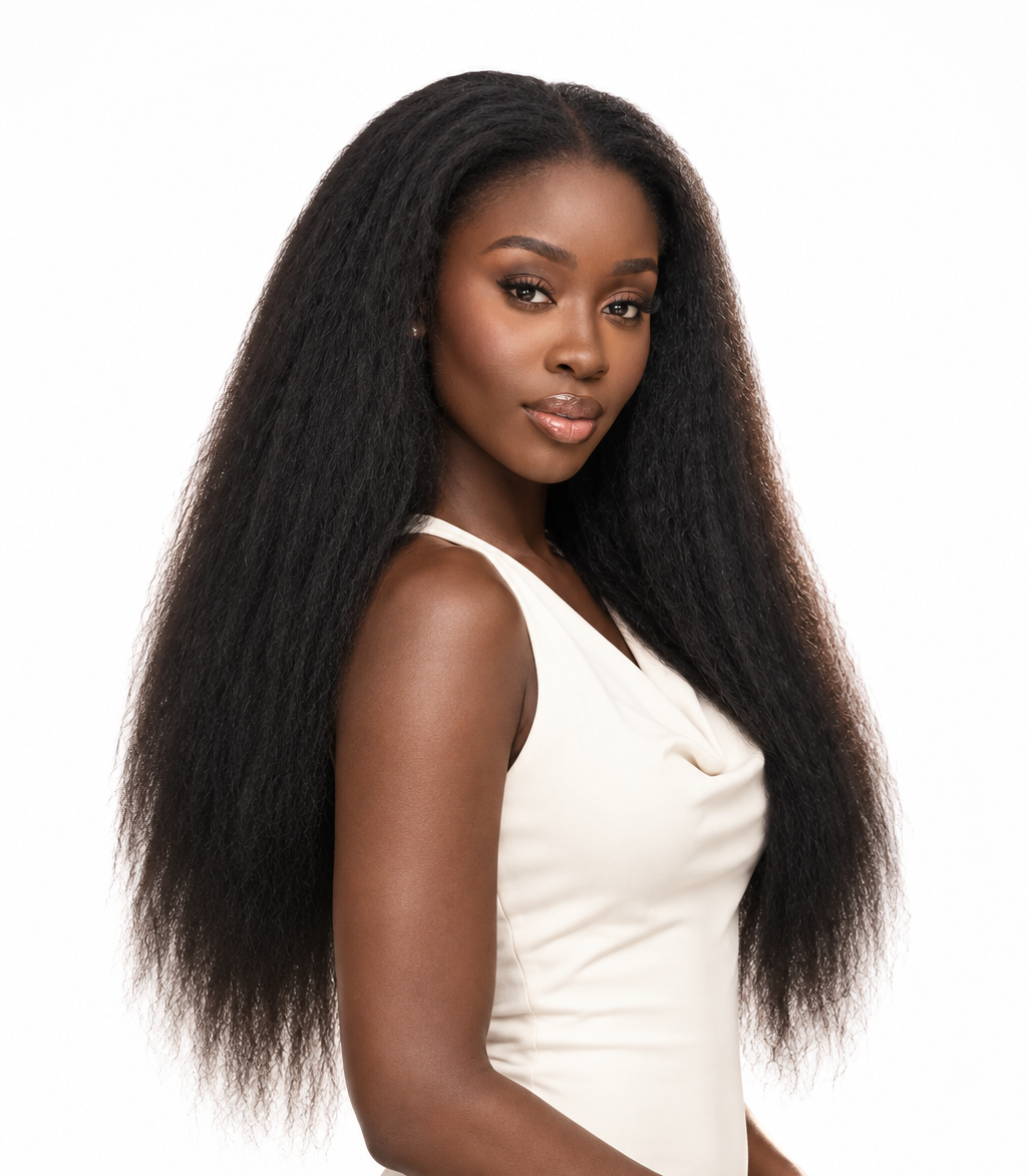 Kinky Straight Yaki Lace Front Glueless Wig 13x4/ 5x5