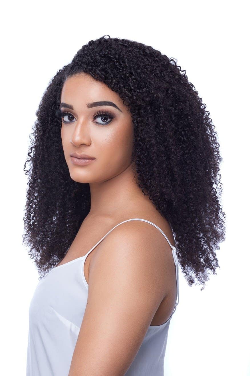 afro kinky curls clip-ins on a girl in the UK