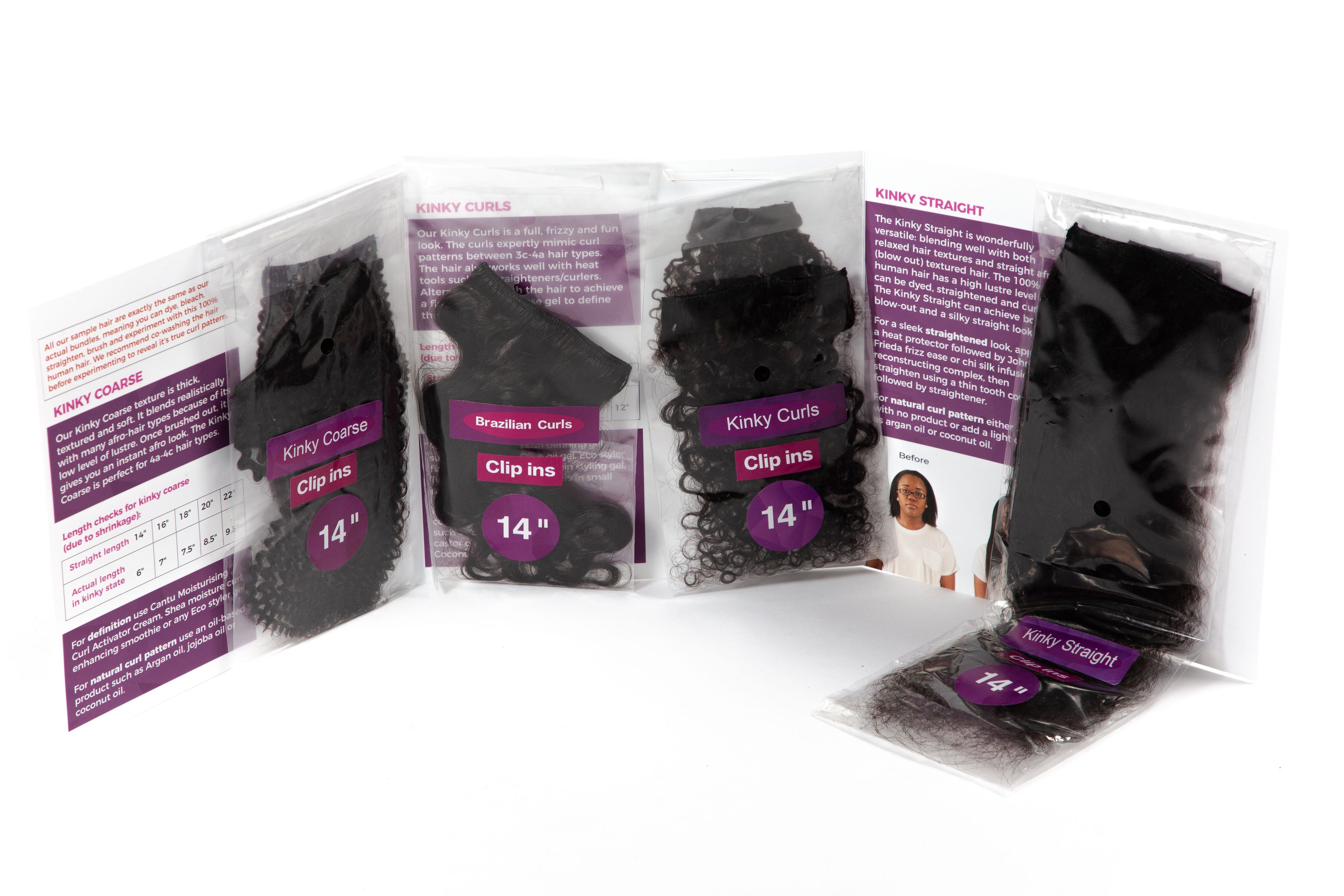 Natural Hair Extensions Samples (x4) Curly Coarse Yaki & Wavy