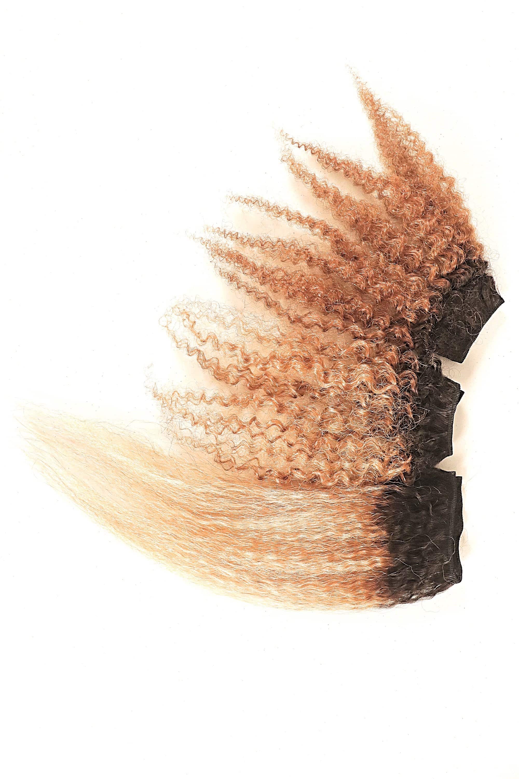 Ombre blonde curly hair extensions sample
