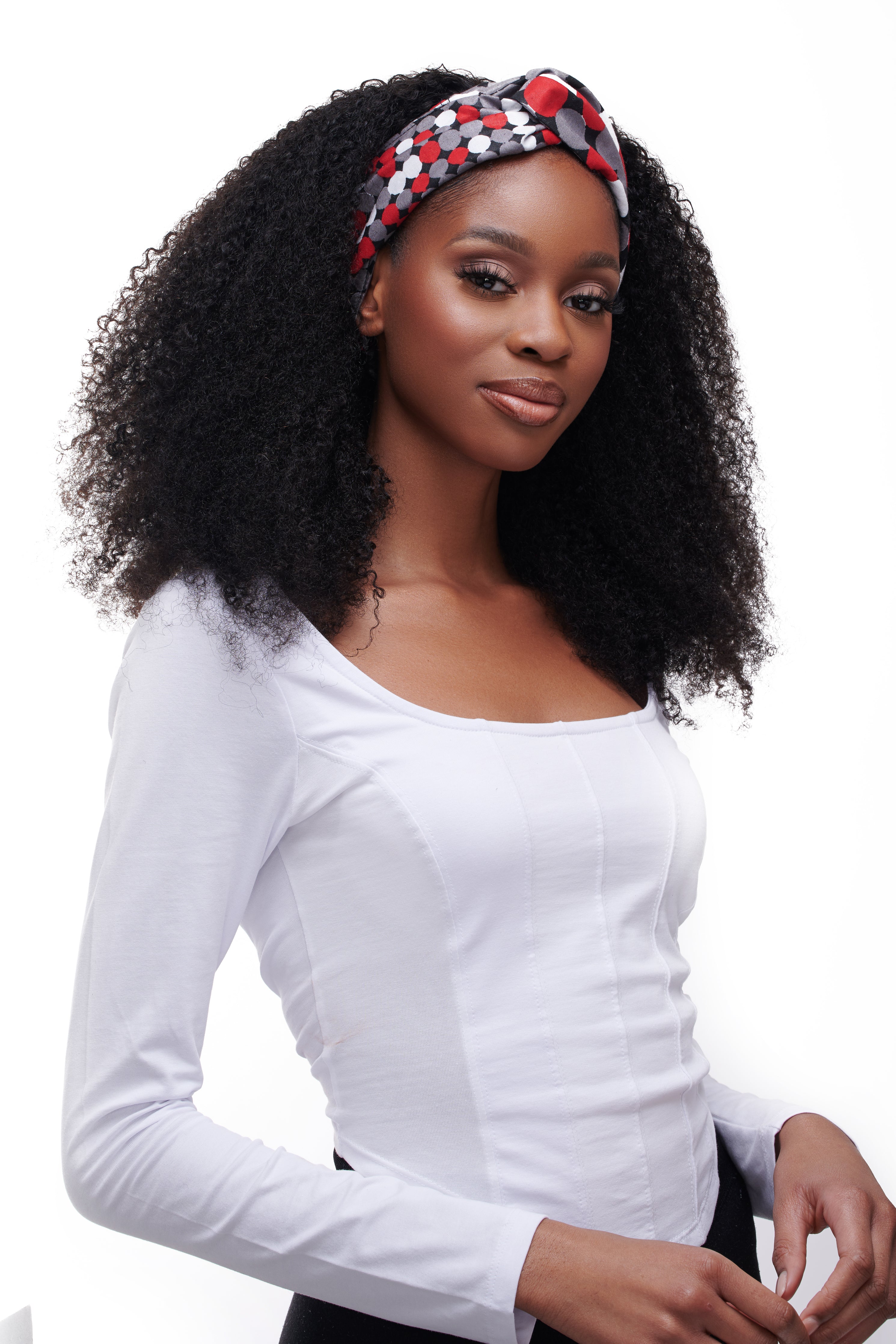 human hair kinky curly headband wig on a girl in the UK