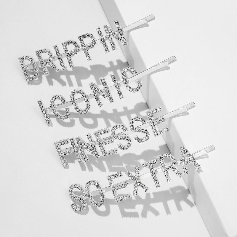 Word/Slogan Hair Clip Diamante Rhinestone Bobby Pin (Non-Toxic Bling)