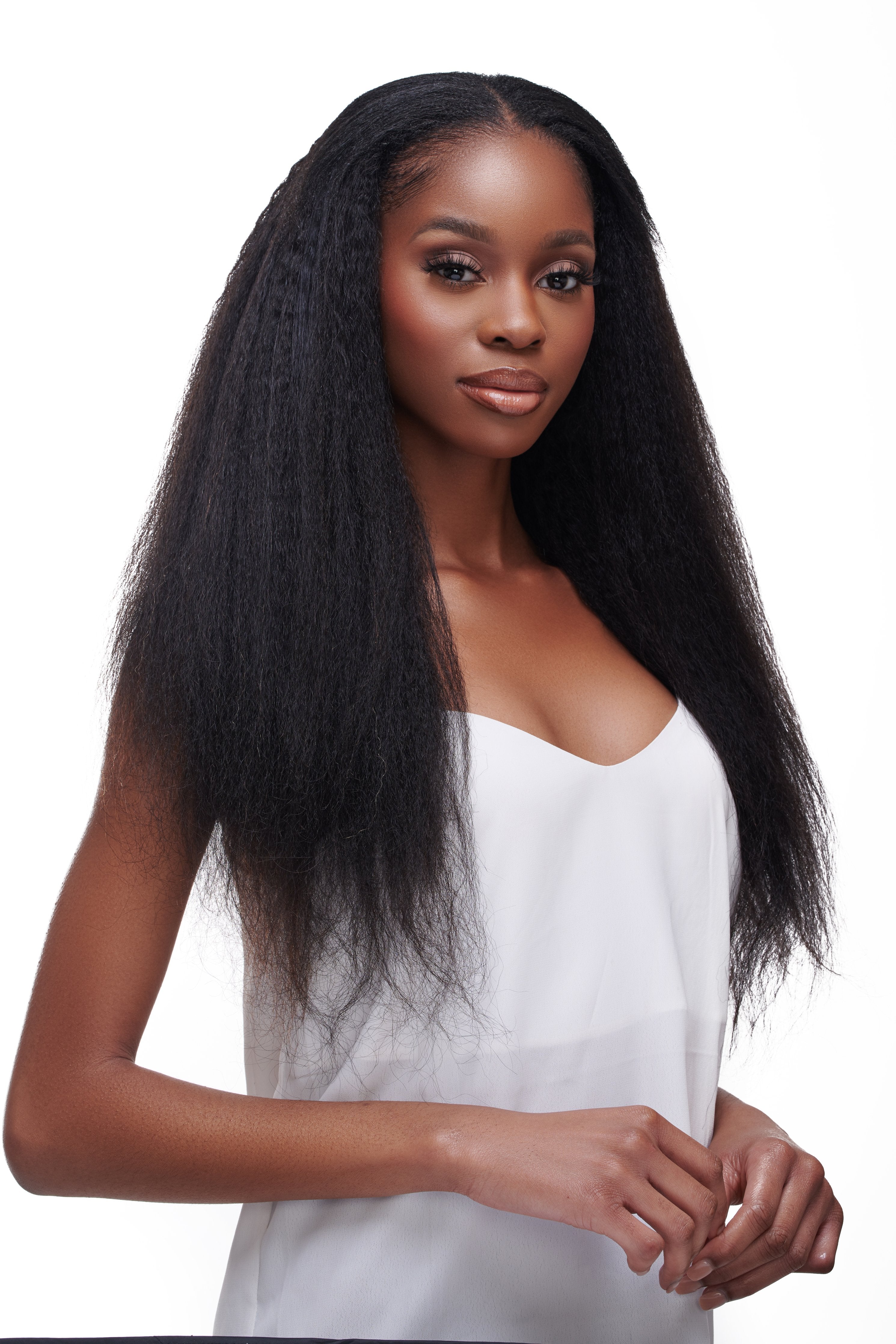 a woman wearing clip-ins on natural hair