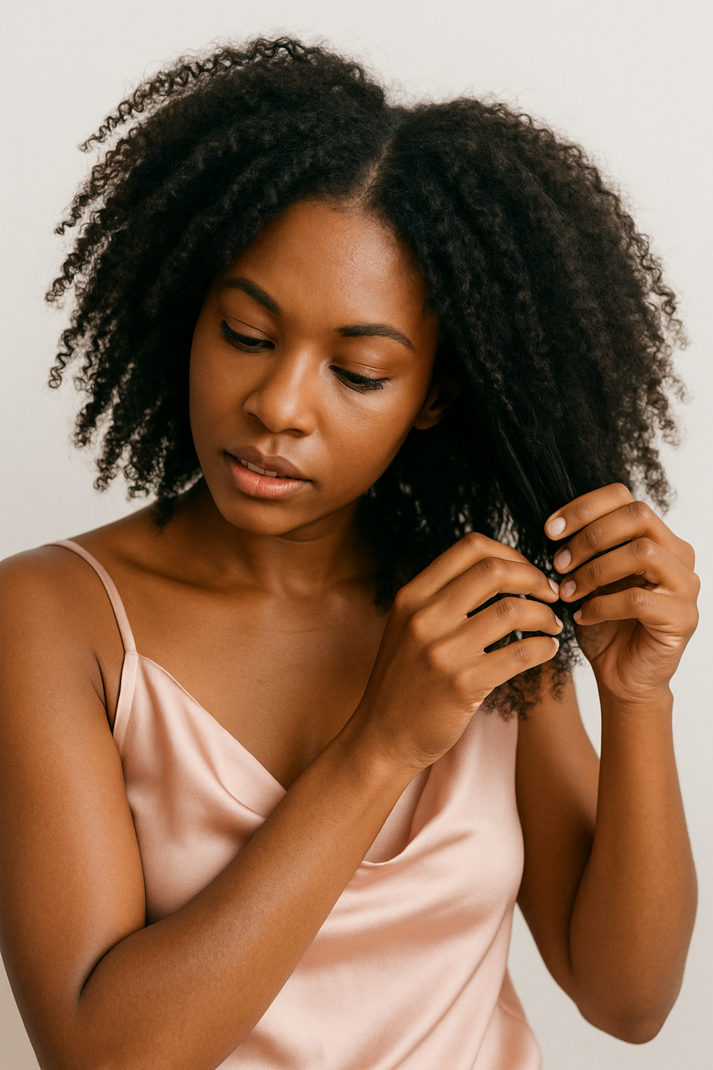 girl checking hair