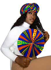 Kente/Ankara Turban Doughnut head wrap, fan and head band