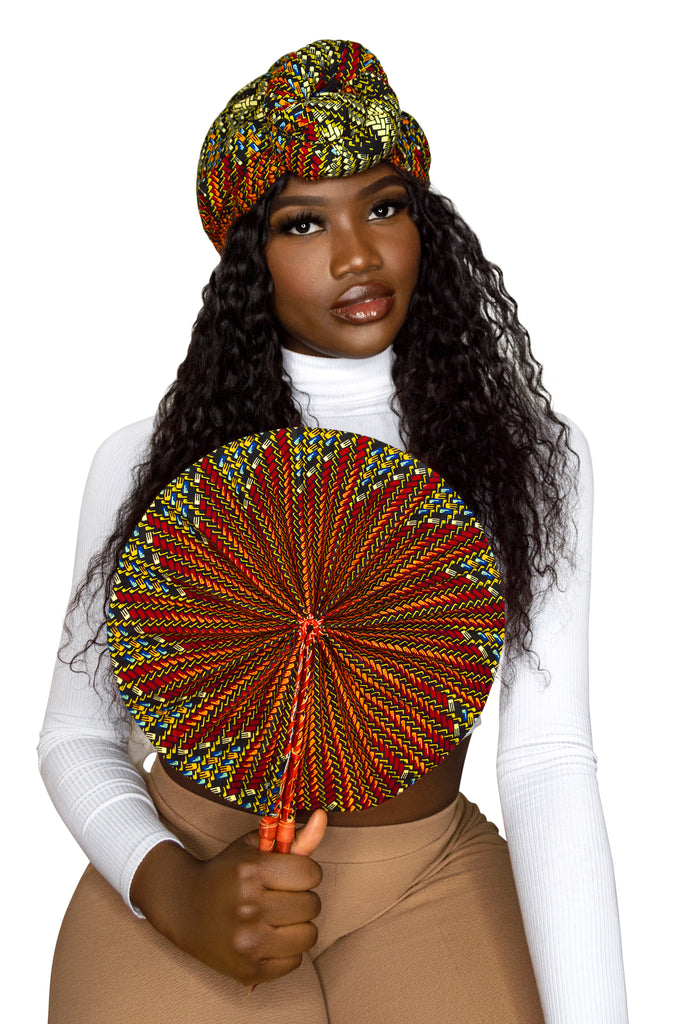 Kente/Ankara Turban Doughnut head wrap, fan and head band
