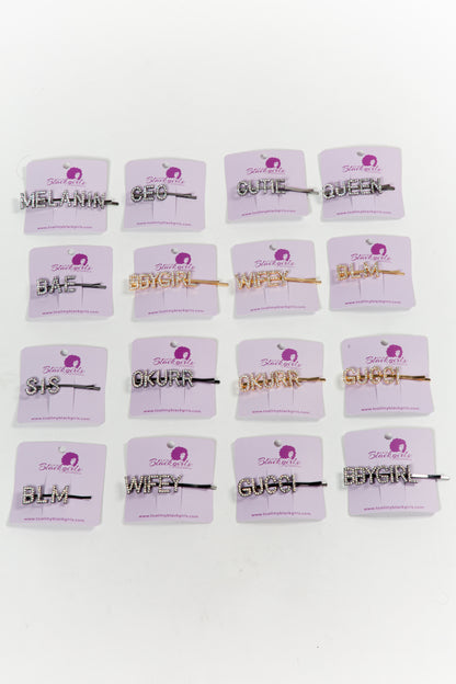 Word/Slogan Hair Clip Diamante Rhinestone  Bobby Pin (Non-Toxic Bling)