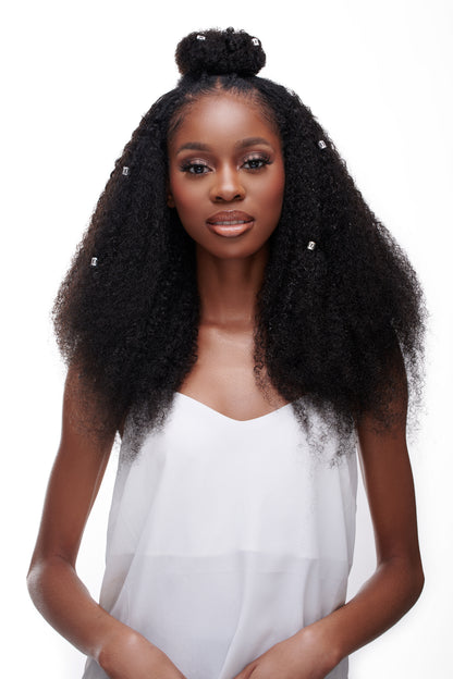 kinky curls human hair U-part wig on a black girl