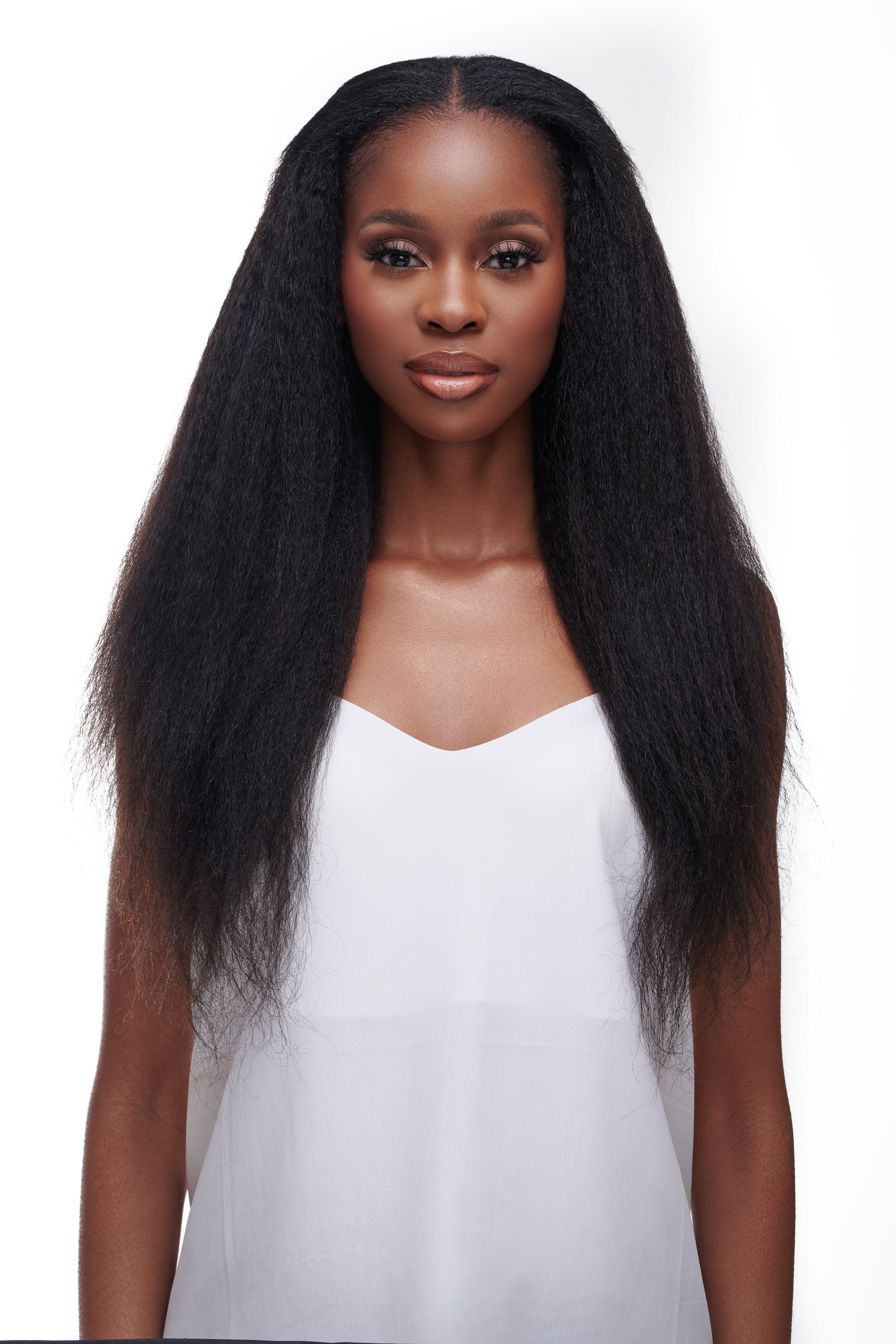 yaki straight V-Part wig on a black girl