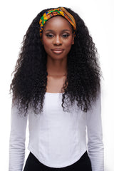 Brazilian curly headband wig on a black woman