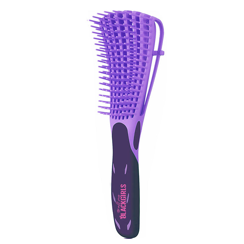 Purple afro hair detangling brush with large bristles.